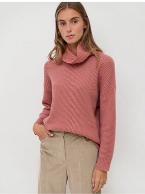 MaxMara Cashmere Dusty Rose/Pink Ribbed Cowl Neck Sweater